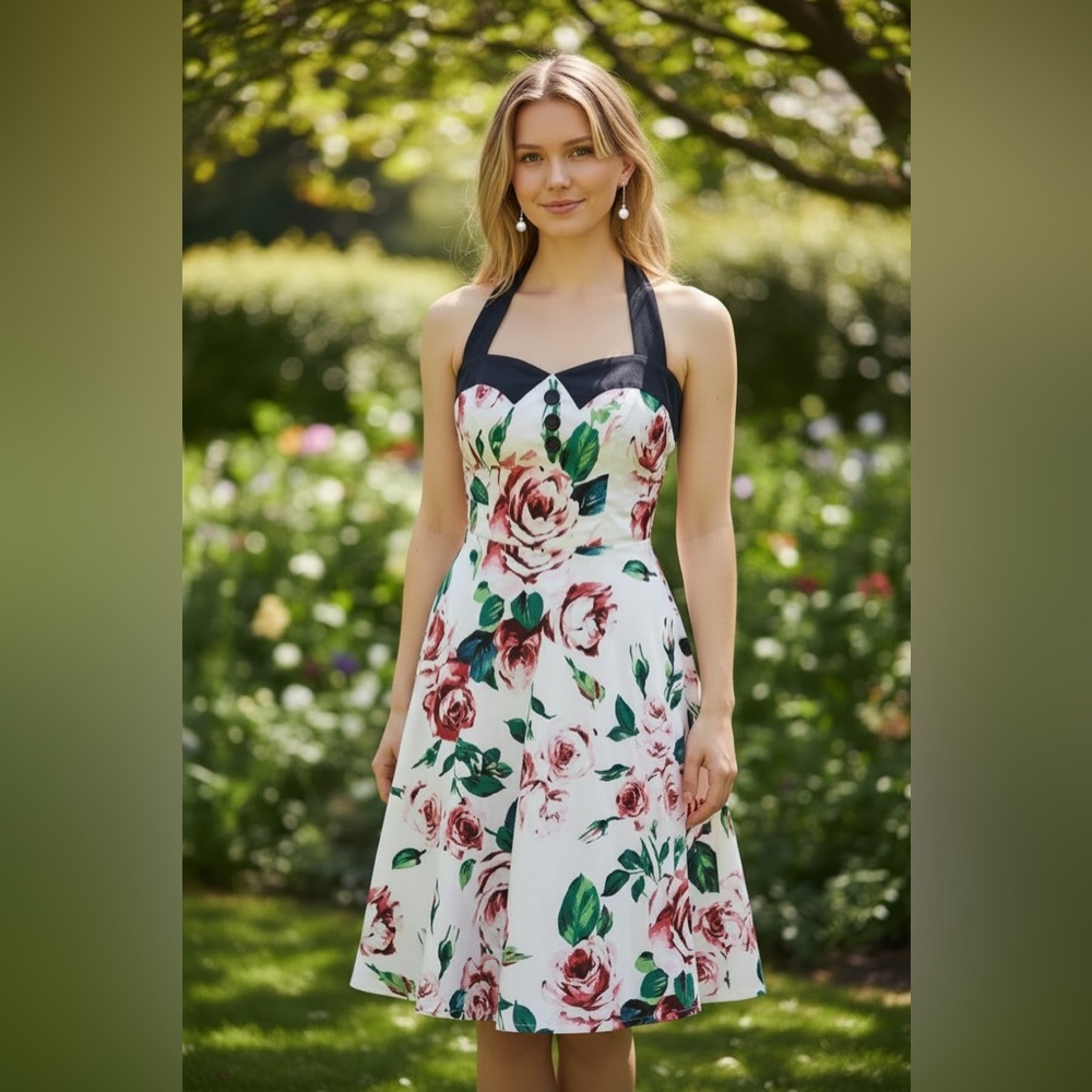 DRESSYSTAR VINTAGE FLORAL RETRO COCKTAIL/TEA DRESS